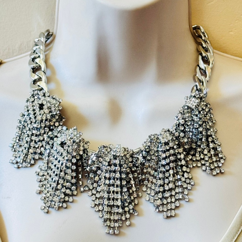Banana Republic Bib Sparkling Necklace VTG Statement Collar Waterfall Crystal